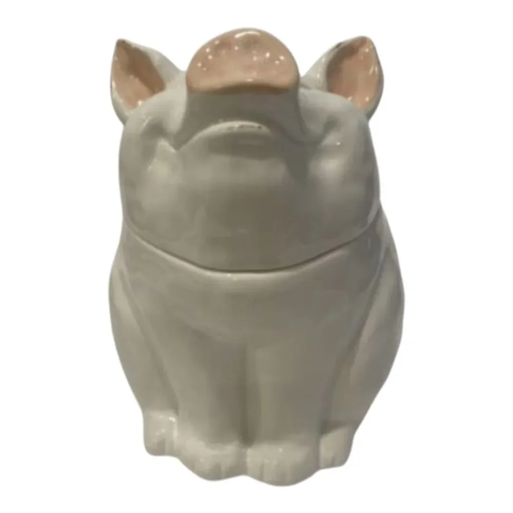 2000s Pier 1 Imports Hand Painted Earthenware Pig Cookie Jar Farmhouse Decor